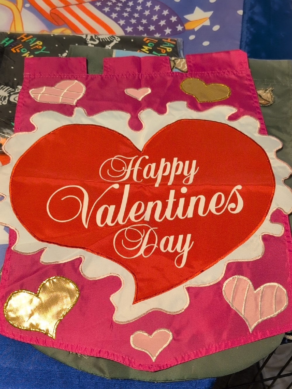 Happy Valentines Day Heart Garden Flag - Pink & Red